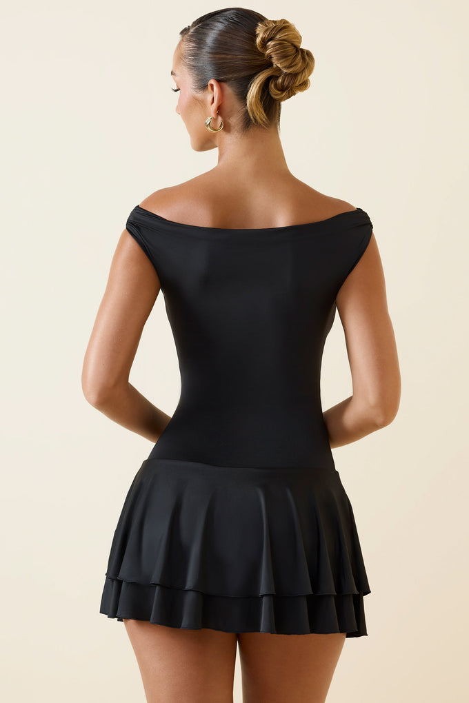 Off-Shoulder Ruffled Mini Dress in Black