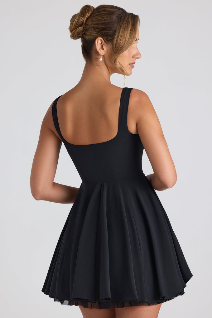 Tie-Detail A-Line Micro Mini Dress in Black